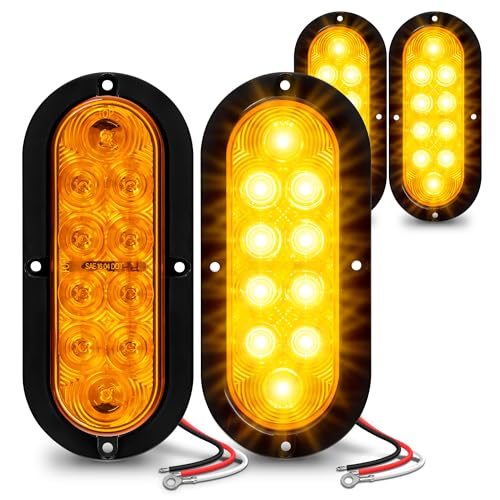 TRUE MODS 4pc 6" Amber Oval LED Trailer Tail Light for Boat Trailer Truck | DOT FMVSS 108, Surface Mount, IP67 Submersible, Park & Turn Signal, LED Trailer Tail Brake Lights, Stop Turn Tail Park Brake - color: Amber, size: 4 Pack
