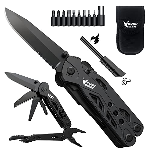Rush Deer Pocket Knife - Folding EDC Multitool for Men, Small and Versatile Camping, Fishing, and Hiking Accessories Set (Black) - color: Black