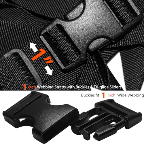 1 inch Straps and Buckles Set: 12 Yard Nylon Webbing Strap 1" Wide, 10 Pack Side Release Plastic Buckle, 20 pcs Tri-Glide Slide Clip, Heavy Duty Quick Snap Fastener Dual Adjustable No Sewing Required - size: 1" x 12 yd Strap + 10 pack Buckles