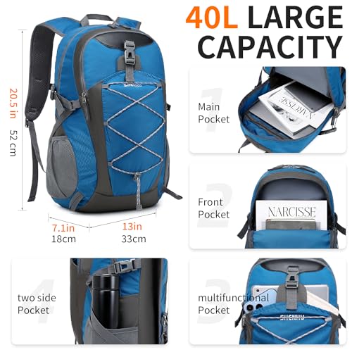 40L Hiking Backpack Lightweight Daypack Waterproof Travel Camping Backpack for Men Women Sport Packable - color: A4-blue