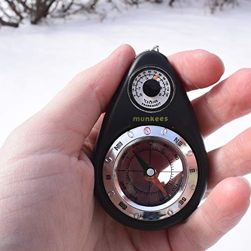 Small Compass and Thermometer Keychain for Camping, Hiking, Backpacking, Survival Tool, Emergency Kit
