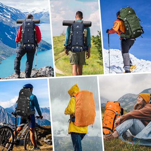 60L Camping Backpack, Large Backpacking Backpack for Hiking, Green | with Rain Cover, Waterproof, for Men & Women, Lightweight, Large & Long, Rucksack Pack for Climbing Touring Travel Camping - color: Dark Green