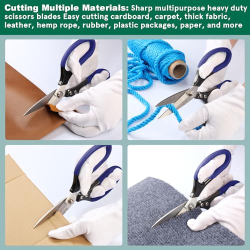 Heavy Duty Scissors All Purpose, 8.5 inch Stainless Steel Utility Sharp Shears, Aluminum Alloy Handle for Cutting Cardboard,Carpet,Fabric,Leather,Rope,Rubber,Plastic and Kitchen or Workshop Use - color: Purple