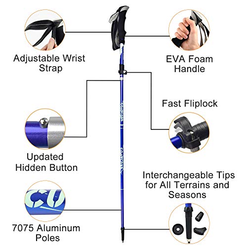 Covacure Hiking Poles Collapsible Lightweight-Aluminum 7075 Trekking Poles - color: Blue（100-120cm）