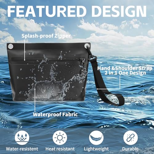 2L Waterproof Bag Fanny Pouch for Phone Passport Purse, Handle & Adjustable Strap for Swim, Travel, Beach - color: Black