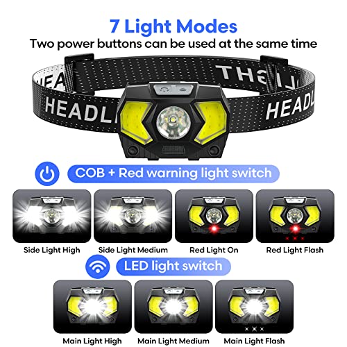 LED Headlamp 2 Pack,1500 Lumen Bright Head Lamp with 7 Modes,Lightweight and Adjustable Headlight for Head,IPX5 Waterproof Head Light for Adults Camping Outdoor, 6AAA Batteries Included - color: AAA-2 PACK