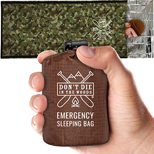 Don’t Die in The Woods – Emergency Sleeping Bag with Hood - color: Woodland Camo
