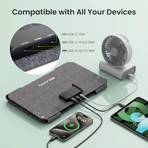 45W Portable Solar Panel Charger, 25.4% Efficiency, Dual USB-C | 25W PD and USB-A outputs charge phones and power banks; 1.7 lb foldable IP68-rated design fits camping and backpacking