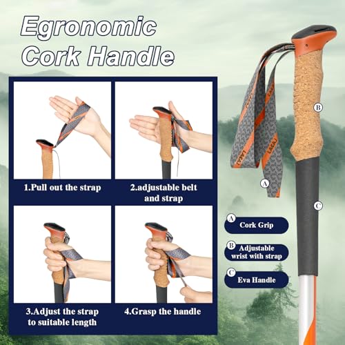 Hiking Poles, Ultra-Light Telescopic Trekking Poles,Portable Walking Sticks with Adjustable Height for Men and Women - color: Organge