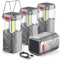 LETMY 4 Pack Camping Lantern, Rechargeable LED Lanterns, Solar Lantern Battery Powered Hurricane Lantern Flashlights with 3 Powered Ways & USB Cable for Emergency, Power Outage, Hurricane Supplies - style: Silvery