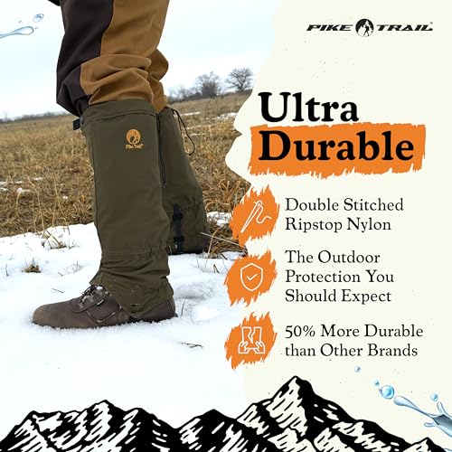Pike Trail Adjustable Leg Gaiters - Lightweight, Waterproof - Leg Guards for Men & Women - Hiking Essentials Ideal for Hunting, Trekking & Fishing - 1 Pair - color: Olive Drab