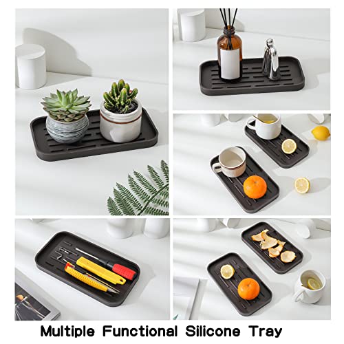 MicoYang Silicone Kitchen Sink Organizer Tray for Multiple Usage,Eco-Friendly Sponges Holder for Kitchen Bathroom Counter or Sink,Dish Soap Dispenser,Scrubber,Bottle,Cup (Coffee, 10"×5.3") - color: Coffee, size: 10" x 5.3" x 0.7"