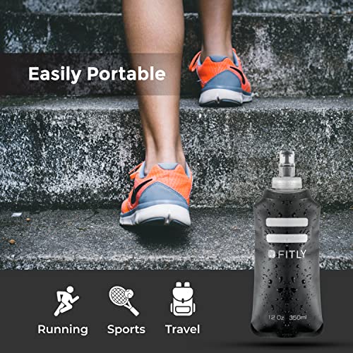 FITLY Soft Flask - Shrink As You Drink Soft Water Bottle for Hydration Pack - Folding Water Bottle Ideal for Running, Hiking, Cycling, Climbing & Rigorous Activity - color: Black, size: 12 Ounces