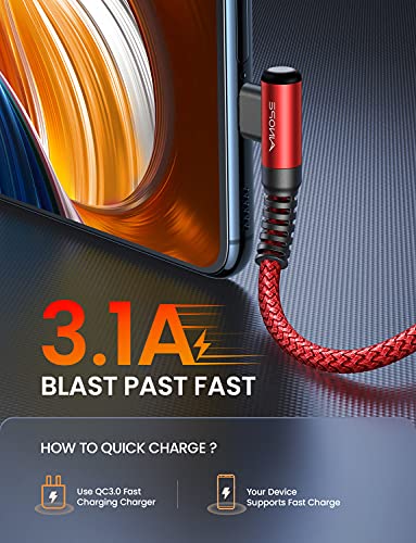 AINOPE 2-Pack USB C Cord 3.1A Fast Charge, [6.6ft+6.6ft] Type C Charging Cable Right Angle, Resistant Nylon Braided USB to USB C Cable Compatible Galaxy S10 S9 S8 Plus S21, LG V30,V20,G6 - color: Red, size: 6.6FT+6.6FT