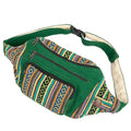 Freakmandu Eco-Friendly Boho Hippie Style Hemp Fanny Pack White Hip Waist Bag for Hiking Running Jogging - color: Green Mix