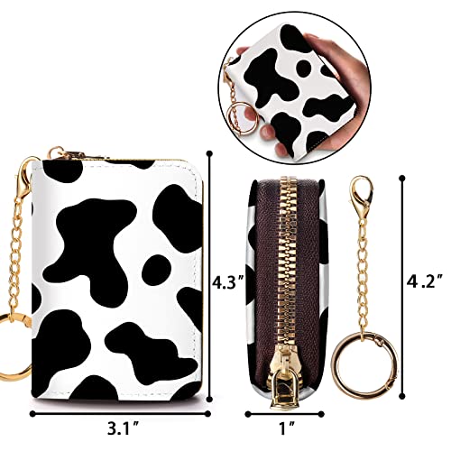 Yonlevres Credit Card Holder RFID Small Wallet Women Keychain Zipper - color: Black Cow