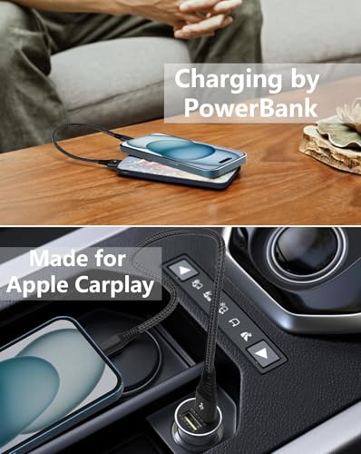 USB to USB C Cable, 2Pack 1FT Car Carplay Charging for iPhone 17 Charger Cord Short, for Apple 17 Air/16/15/Pro/Pro Max/Plus USB A to Type C Cable for PowerBank, iPad Pro, Air, Aipods - color: Black 2Pack