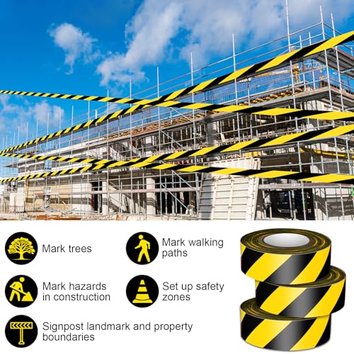 12 Pack Flagging Tape Black Yellow Stripes Neon Tape Set 1 in x 1800 ft - color: Black Yellow