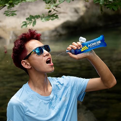 AONIJIE TPU Soft Flask Water Bottle Collapsible Running Flask for Hydration Pack, BPA Free, Wide Opening, for Outdoor Sports Hydration - color: C#250ml with straw- 2Pcs