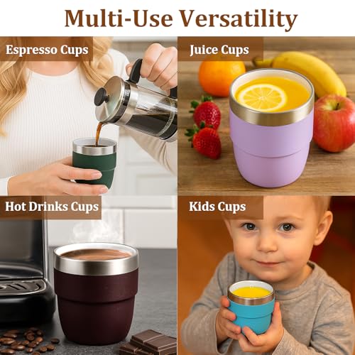 Zenbo 4 oz Espresso/Coffee Cups, Ceramic-Lined Double Wall Vacuum Insulated 18/8 Stainless Steel, Stackable & Dishwasher Safe, Space-Saving, Compatible with Most Espresso & Coffee Makers, 2 Pack - color: Vivid Sky Blue