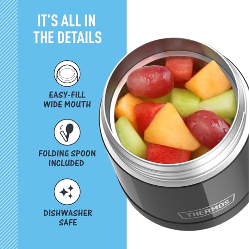 THERMOS FUNTAINER Kids Food Jar with Spoon, 10oz, Black - color: Black, size: 10 Ounce