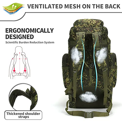 King'sGuard 70L Camping Hiking Backpack for Men Women Large Military Tactical Backpack Molle Rucksack Backpack for Outdoor - color: Green Camo