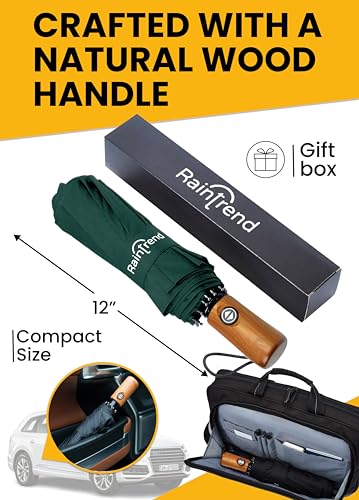 Raintrend Windproof Travel Umbrellas for Rain Automatic +10% Bigger Canopy Strong Frame Compact Folding Portable Umbrella for Women Men Backpack Purse - color: L Dark Green