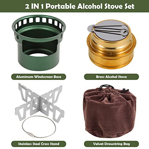Portable 2 In 1 Mini Alcohol Stove Burner For Camping With Cross Stand - color: Green
