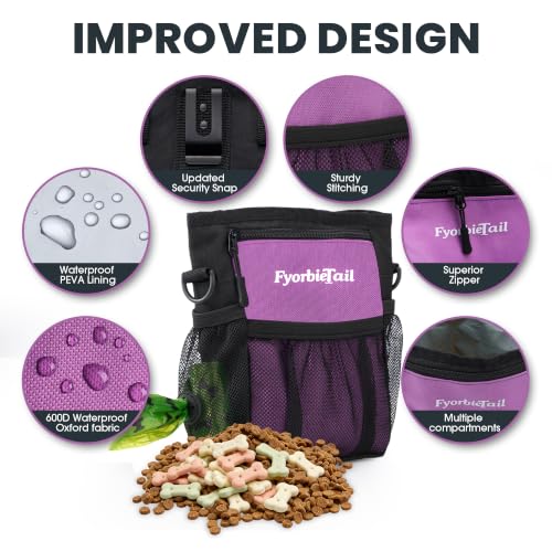 Dog Treat Pouch, 4 Cup Training Bag, Magnetic Closure, 3 Way Wear, Purple - color: Purple