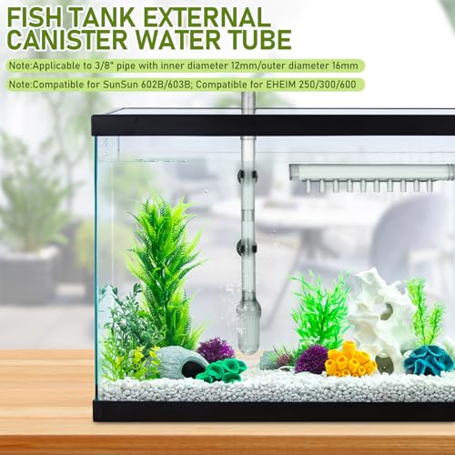 Angoily Aquarium Overflow Kit, Fish Tank Intake Pipe for 12mm ID Hose | Clear Inlet and Outlet Pipes with Strainer, Spray Bar, Flat Nozzle and Suction Cups for 603b Canister Filters, Grey