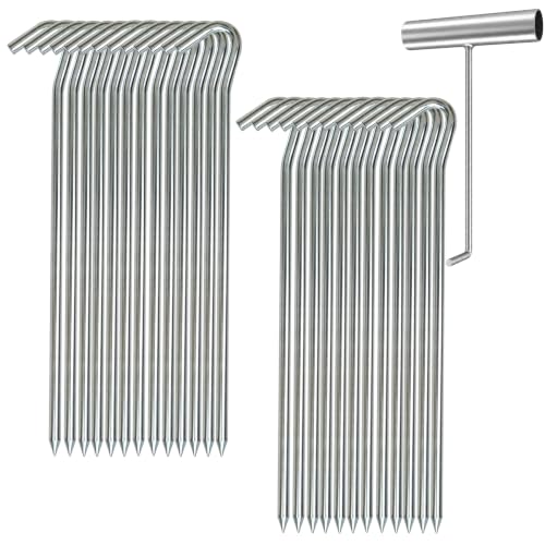 Metal Tent Stakes Heavy Duty 9 Inch 25 Pcs with Puller Tool - size: 9" x 25 Pcs + Puller Tool
