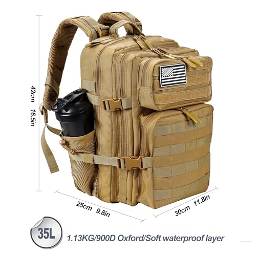 LHI Tactical Military Backpack for Men and Women 25L/35L Army Assault Pack Bag Small Rucksack with Bottle Holder - color: 2.1 35l-khaki, size: Medium