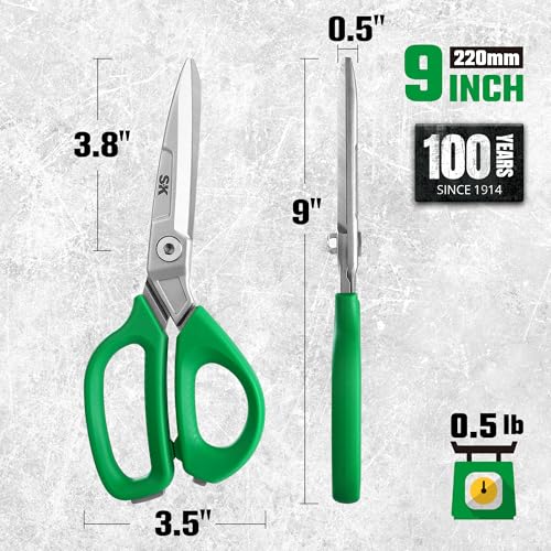 SK 9" Heavy Duty Scissors All Purpose, Industrial Shears, One Piece Blades | Drop Forged Sharp Utility Scissors, Premium CR-V Steel, Ergonomic Handle for Comfortable Grip - size: 9 Inch