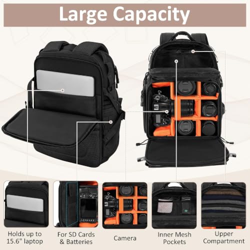 TORIBIO Camera Tactical Backpack Bag for DSLR/SLR/Mirrorless Photography - color: Black, size: With Rain Cover