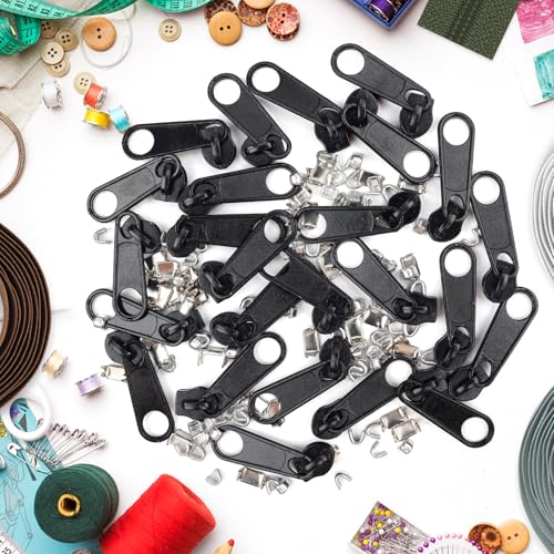 DOITEM 25Pcs Black Zipper Repair Kit Zippers Replacement 3# Zipper Pull Rescue Kit for Clothing Jackets Purses Luggage Backpacks - color: 3# Black Slider