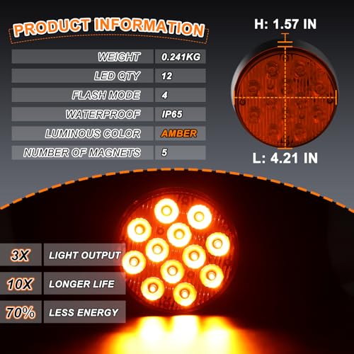 2PCS Magnetic Amber Strobe Lights, Emergency Strobe Hazard Lights | Rechargeable Flashing Safety Warning Beacon Light, Wireless Battery Operated Road Flares Marker Strobe Lights for Trucks, Car - color: Amber