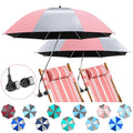 2 Pack Beach Umbrella with 360 Universal Clamp, UPF50+ Umbrella Outdoor Patio Sun Protection for Chairs, Beach &Patio Use (Not Include Chair) - color: Pink/Silvery