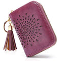 APHISON RFID Credit Card Holder Zipper Card Case Keychain Small Wallet for Women 1927 PURPLISH-RED - color: 0-PURPLISH-RED(single zip)