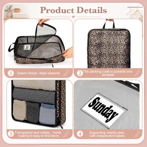 7 Pcs Packing Cubes for Travel Days of Week, Black Brown, L - color: Black Brown, size: L