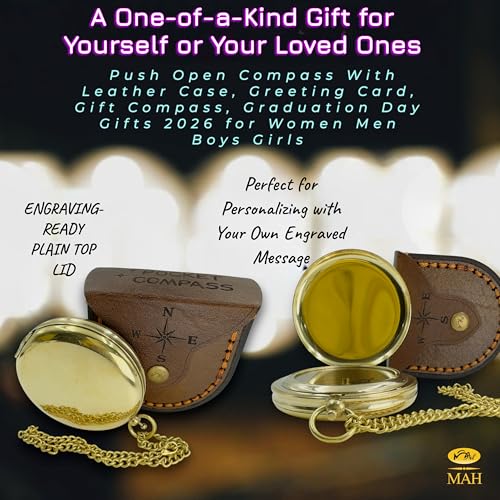 Brass Compass Gift – Push Button Compass Keepsake Gift for Son, Boys, Men, Graduation Gift, Birthday Gift Idea, Inspirational Motivational Gift for Him, Unique Gift Idea, Collectible Desk Decor - style: Brass Compass Gift – Classic Edition 4