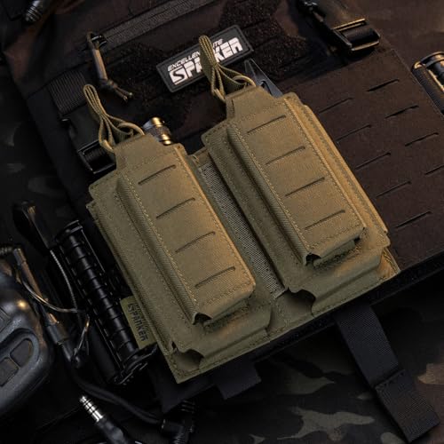 EXCELLENT ELITE SPANKER Tactical Open-Top Single/Double/Triple Molle Mag Pouch for Pistol Mag Pouch Tactical Bag Accessories Holder - color: Double-Ranger Green