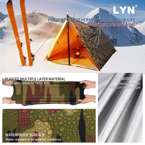LYN Extra Large Zipper Reusable Survival Emergency Shelter Tent,Thermal Waterproof Fireproof Lightweight Bugout, with Paracord✚Stake for Camping,First Aid,Hiking&Bushcraft - size: X-Large