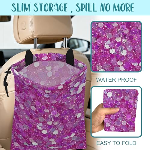Car Garbage Bag Pink and Purple Hexagonal Hanging Canvas Car Trash Bag Drawstring Car Back Seat Organizer for Car Back Front Seat Console with Adjustable Buckle - color: Pink and Purple Hexagonal