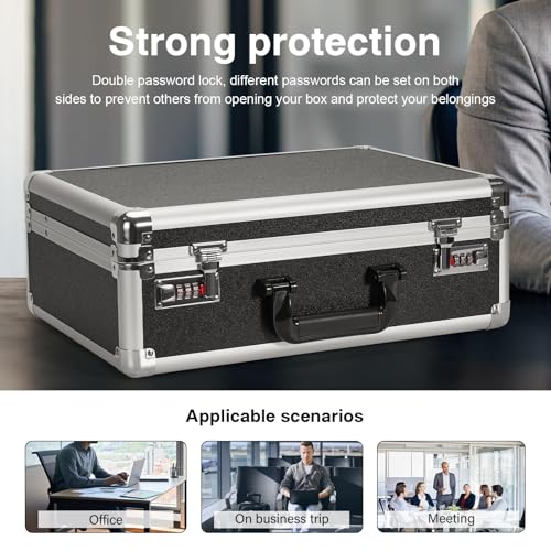 LOCKCURX Security Lock Boxes - 16.9 x 12.2 x 6.3 Inch Large, Portable Locking Storage Totes with Dual Combination Locks, Medicine Lock Box, Lock Boxes for Personal Items, Cash & Briefcase - Black - color: Black, size: Large