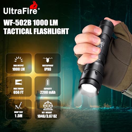 ULTRAFIRE 1000 LM Single Mode Tactical Flashlight with Holster for Police | Nighttime law enforcement, security patrols, and outdoor hiking