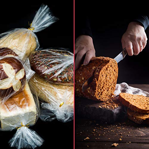 Reusable Bread Bags with Ties, Clear, 200 Bags and 200 Ties, For Homemade Bread and Bakery Loaf, Adjustable (200)