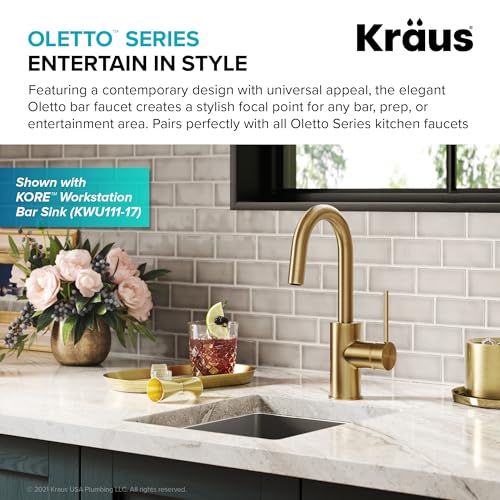 KRAUS Oletto Single Handle Kitchen Bar Faucet with QuickDock Top Mount Installation Assembly in Spot Free Antique Champagne Bronze, KPF-2600SFACB - color: Spot-Free Antique Champagne Bronze, style: Bar Faucet