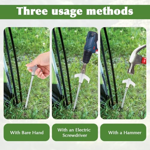 20Pack Screw in Tent Stakes 8” Metal Pegs for Ground, Drill in Camping Stake with Hex Head Driver, Spikes Puller, Protector in Carrying Bag & Box,for Xmars,Hiking,Glow in The Dark