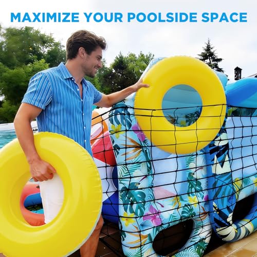 AURASUN 71" L x 47" W Pool Float Storage Net for Fence with Hooks - size: L - 71" L x 47" W