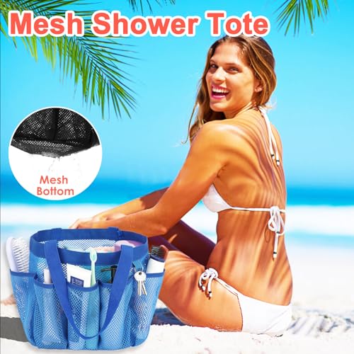 Fammart Mesh Shower Caddy Portable for College Dorm Room Essentials, Odorless Polyester Large Shower Tote Bag with Dual Handles, 8-Pocket Quick-Dry Toiletry Organizer for Travel, Beach, Camping, Gym - color: Multiple Pockets, 1 Pack - Blue